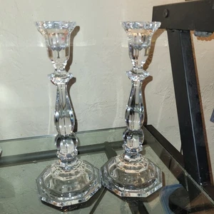 Antique Heisey Glass Crystal Candlestick Holders Old Williamsburg 9" - Picture 1 of 7