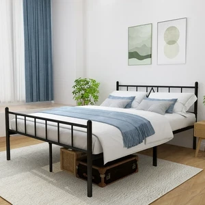 Full Size 14" Metal Platform Bed Frame with Headboard & Footboard, Storage Space - Picture 1 of 7