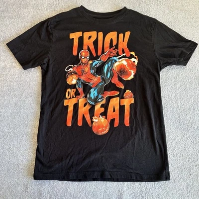 Marvel Boys/Youth Size Large Spiderman Trick or Treat Flaming Pumpkins T-Shirt - Image 1 of 4