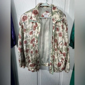Stunt Sports Vintage Women’s Brown Red Floral  Silk Jacket Size Large EUC - Picture 1 of 7