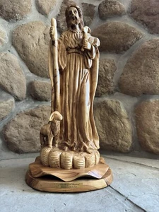 Estatua de Jesús el Buen Pastor madera de olivo tallada a mano en tierra santa 20 pulgadas de alto - Imagen 1 de 14