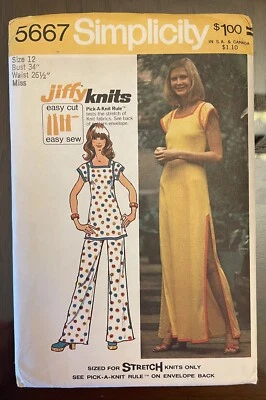 Simplicity 5667 Pattern Dress Tunic Pants Misses Uncut 12 Vintage 1973 - Image 1 of 3