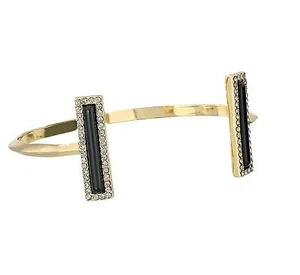 NEW House of Harlow 1960 Black Gold Pave Rectangle Open Cuff Bracelet Bangle - Picture 1 of 1