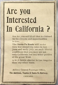 1899 Topeka And Santa Fe Railway Print Ad 3 1/2” X 2 1/2” M2 - Picture 1 of 1