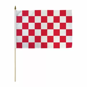 1 Dutzend rot & weiß kariert 12x18 Zoll Stickflaggen Rennflagge Finish Line - Bild 1 von 2
