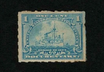 US Revenue 1898 R163 Battleship Documentary Tax Stamp 1c Faults MHR XF - Image 1 of 2