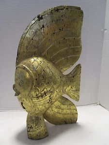 VTG. MCM HANDCARVED WOOD ANGEL GOLDFISH Art sculpture Gilded tabletop 20"T 1970s - Picture 1 of 20
