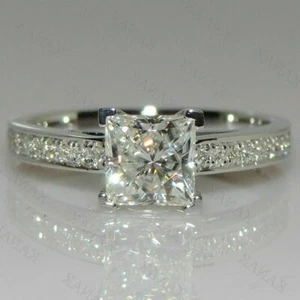 Princess Cut 2.30Ct Diamond Engagement Ring 14k White Gold Simulated in Size 7.5 - Picture 1 of 3