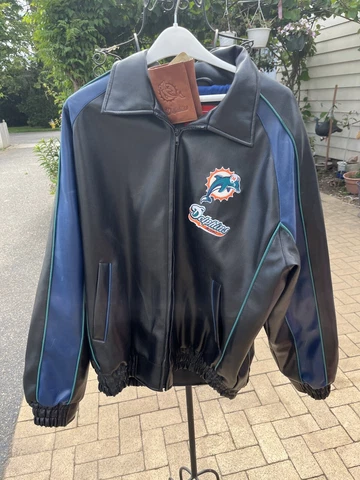 Miami dolphins leather jacket with Wallet Very Good Condition Size Large Cover