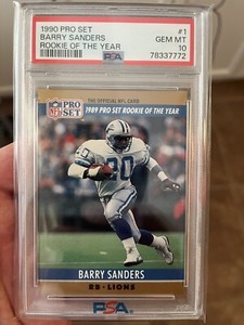1990 PRO SET ROOKIE OF THE YEAR #1 BARRY SANDERS HOF PSA 10! LOW POP! PSA 10!!!