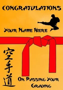 Karate Judo Taekwondo Grading Red Belt Congratulations Personalised Card PS60 - Picture 1 of 1