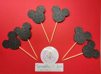 Toppers de cupcakes brillantes con cabeza de Mickey Mouse de 12 piezas Foto 1 de 2
