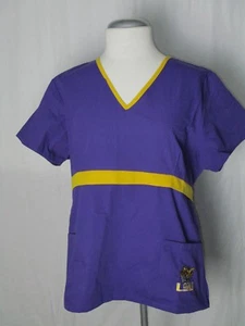 LSU Scrub Top V Neck Purple Short Sleeve 2 Front Pockets Tie Back Dudz NWT - Picture 1 of 6