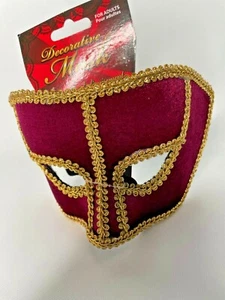 Mardi Gras Masquerade Mask Burgundy Velvet Gold Braid Trim Headband Decorative - Picture 1 of 5