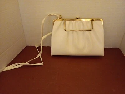 MARDANE Vtg 50s White Cream Leather Purse Clutch Shoulder Bag  Strap - Imagem 1 de 4