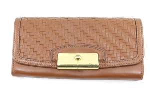 COACH Kristin Woven Leather Slim Envelope Wallet Clutch Brown - Picture 1 of 7