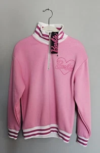 NWT Barbie Sweatshirt Womens Size S Pink White Logo Barbie Movie Quarter Zip - Picture 1 of 10