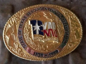 ☆24K Gold Plate☆ Official Commemorative TEXAS SESQUICENTENNIAL Belt Buckle #2432 - Picture 1 of 12