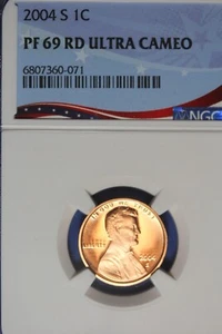 2004 S NGC 1C PF69 RD ULTRA CAMEO LINCOLN SHIELD CENT #B49976 - Picture 1 of 2