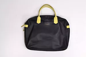 LONGCHAMP Paris Black Yellow Smooth Leather Expandable Hand Bag Purse France - Picture 1 of 14