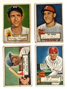 Lot of 4 1952 Topps Baseball Cards Vernon/Ennis/Simmons/Dropo - Picture 1 of 3