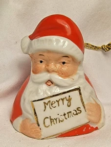 Vintage ARDALT Hand Painted SANTA BELL Porcelain ORNAMENT Japan Merry Christmas - Picture 1 of 7