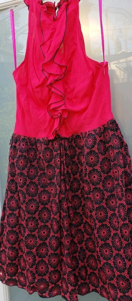 ANTHROPOLOGIE Ark & Co Women's Pink Black Ruffle Halter Floral Sheath Dress Sz S - Image 1 of 4