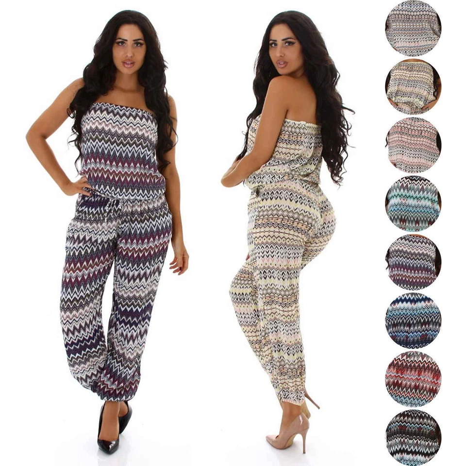 Damen Sommer-Overall Bandeau Onesie Jumpsuit transparent sexy dünn Muster 36 38 - Bild 1 von 1