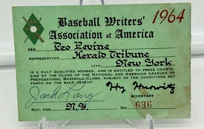 1964 Sandy Koufax No-Hitter 12 K Ticket Pass Los Angles Dodgers Vg Jim Bunning⚾️ - Image 1 of 3