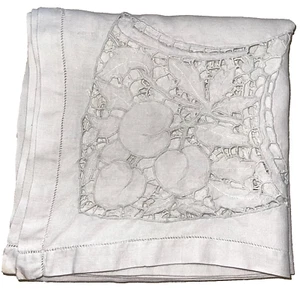 Hand Embellished Table Topper 38x38"Inches Embroidered Linens Cotton - Picture 1 of 9