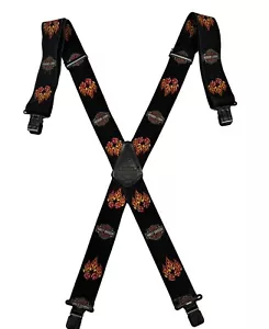VINTAGE HARLEY DAVIDSON BIKER SUSPENDERS W/ LEATHER PATCH FLAMES DICE CASINO - Picture 1 of 4