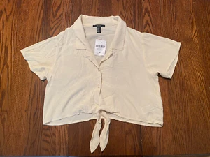 Forever 21 Shirt Gr. Medium Damen beige 2 Knöpfe gewebt Kragen Oberteil Quasten " - Bild 1 von 8