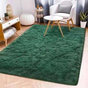 Fluffy Rug Stain Resistant 4x6 Feet, Dark Green Area Rug for Bedroom, Super S... - Foto 1 di 3