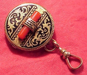 Antike 7/8 Zoll DAMEN GOLD GEFÜLLTE BROSCHE TASCHENUHR Anhänger Charm EMAILLE KORALLE - Bild 1 von 7