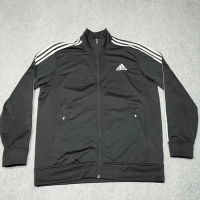 Adidas Men's Track Jacket XL Black Three Stripes Full Zip Activewear - Image 1 of 4
