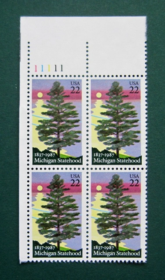 Sc # 2246 ~ Plate # Block ~ 22 cent Michigan Statehood, 150th Anniversary Issue - Image 1 of 1