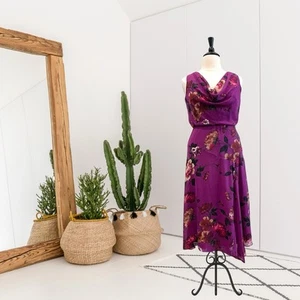 Donna Ricco Women's 14 Draped Neck Floral Sleeveless Midi Dress Purple - Picture 1 of 15