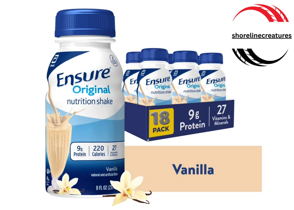 Batido Ensure Original Nutrition, 9 g de proteína, vainilla, 8 fl oz - Paquete de 18 Foto 1 de 1