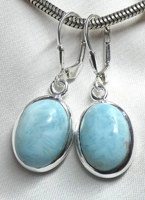 Ohrhänger 925 Silber Klappbrisur großer, echter Larimar  natürliche Struktur NEU - Bild 1 von 4