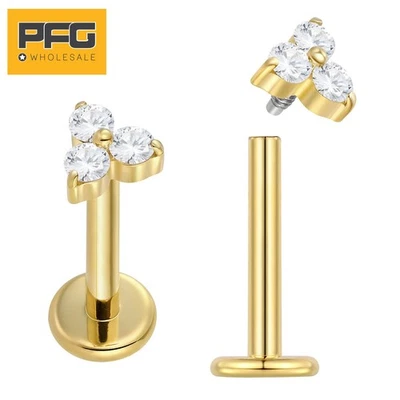 2PCS Titanium Internally Threaded Ball Labret Monroe Tragus Bar Lip Nose Stud - Image 1 of 4