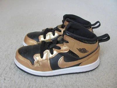Nike Air Jordan Boy's Gold and Black Leather Athletic Shoes Youth Size 10 - Image 1 of 4