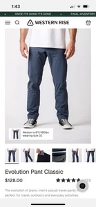 Western Rise Evolution Hose Herren 31x32 grau Reise Stretch Nylon 5-Pocket USA - Bild 1 von 15