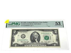 1976 $2 Two Dollars, FEDERAL RESERVE NOTE Dallas PMG 53 About Uncirculated (#30) - Picture 1 of 2