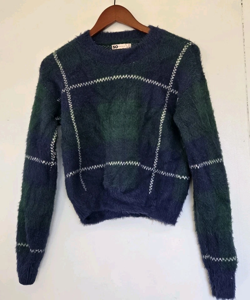 So Suéter Mujer XS Verde Azul Pestañas Retazos Bloque de Color Acogedor Cálido Invierno Foto 1 de 4