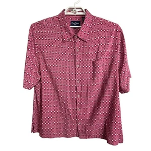 Nat Nast Camp Shirt Size XXL Red White Batik Geometric Button Up 100% Rayon - Picture 1 of 7