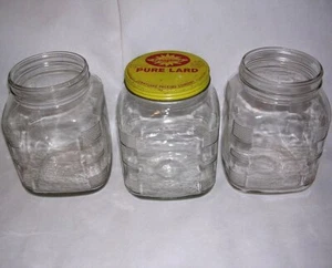 3 Vintage Sunnyland Brand Packing Company Square Jar & 1 Pure Lard Lid Dothan AL - Picture 1 of 7