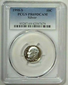 1998-S 10C Roosevelt Dime PCGS PR69DCAM 90% Silver 21rhh1227 - Picture 1 of 2