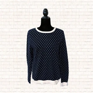 Tommy Hilfiger button back sweater navy blue polka dot pima cotton sz XL EUC OBO - Picture 1 of 12