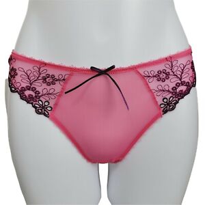 Fantasie Lingerie Ella Pink Thong Panty Satin & Mesh Floral Bow Small Sexy NWT