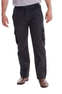 Mens Cargo Straight Trousers 100% Cotton Twill Elasticated Zip Fly Work Pants - Picture 1 of 16